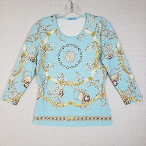J. McLaughlin Top Equestrian Print Catalina Cloth Blouse Baroque 3/4 Sleeve sz S